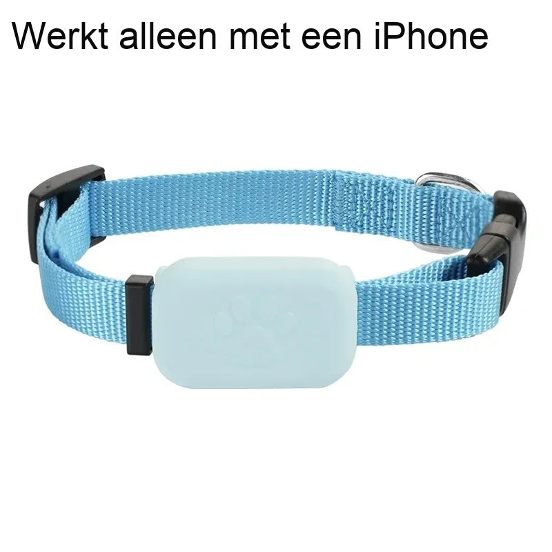 Lichtblauwe uitvoering met de module aan de band, met in beeld: werkt alleen met een iPhone