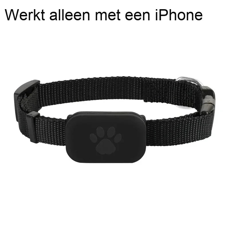 Zwarte nylon band met de module met pootafdruk, met in beeld: werkt alleen met een iPhone